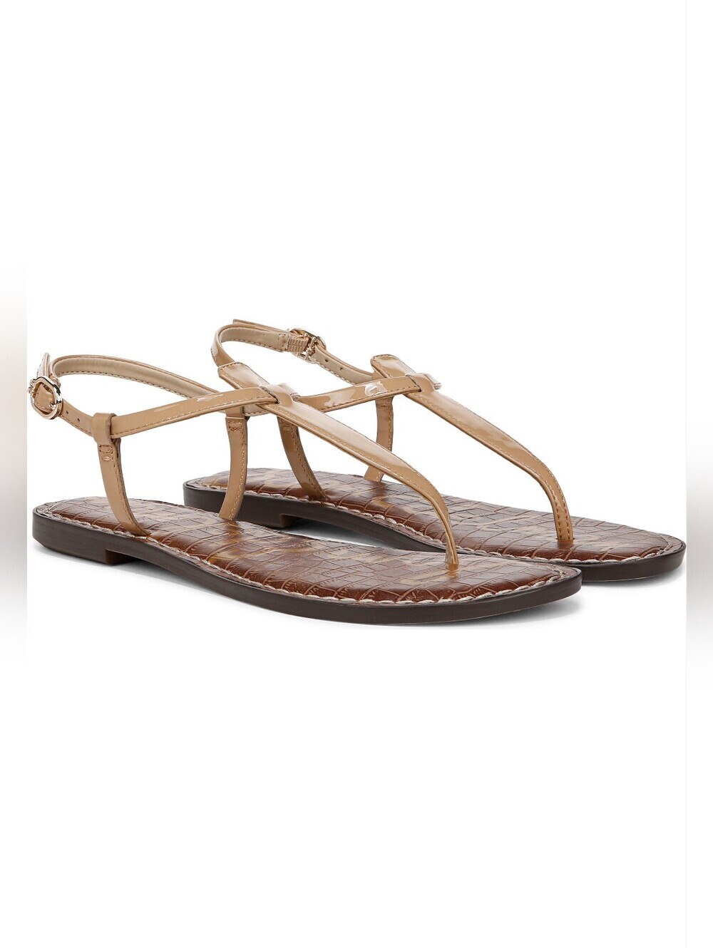 Sam Edelman Gigi Patent Leather T-Strap Flat Sandals Tan Size 6 - Picture 7 of 16